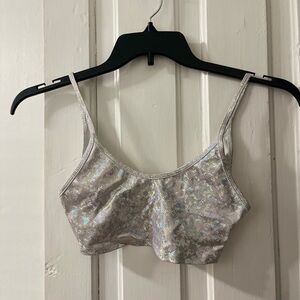 Silver Holographic Sequin Crop Top